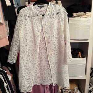 LAUREN RALPH LAUREN LACE SCALLOPED HEM OPEN FRONT DUST CARDIGAN JACKET SZ PXS